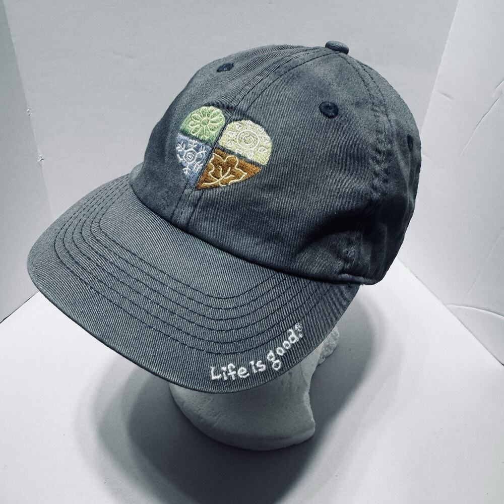 Life Is Good Gray Baseball Cap with Multicolor Heart Embroidery Cap